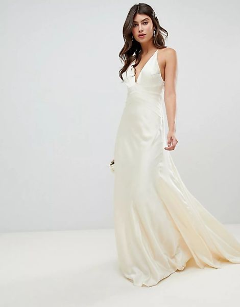 ASOS EDITION – Hochzeitskleid mit Schwalbenschwanz und Satineinsätzen-Weiß günstig online kaufen