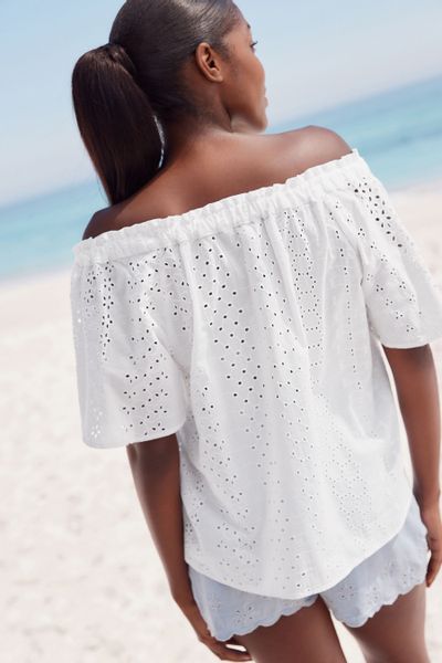 Next Blusenshirt Kurzärmliges Bardot-Oberteil mit Neckholder günstig online kaufen