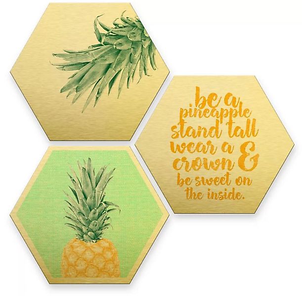 Wall-Art Mehrteilige Bilder "Gold Effekt Ananas Collage", (Set, 3 St.) günstig online kaufen