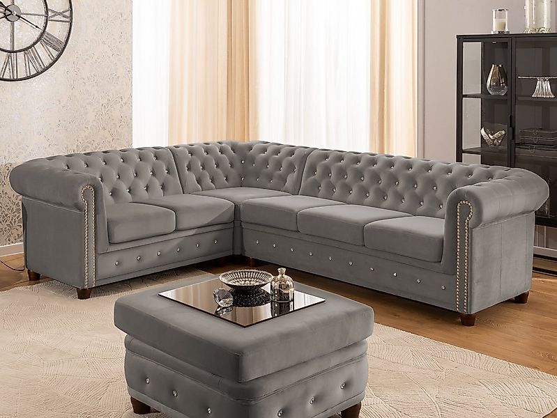 S-Style Möbel Ecksofa Chesterfield L-Form Cleo Blink aus Samt mit Kristalls günstig online kaufen