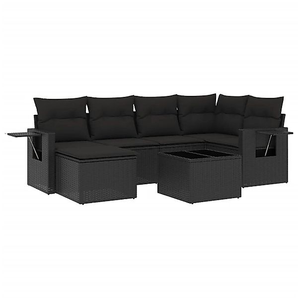 vidaXL 7-Tlg Garten-Sofagarnitur mit Kissen Schwarz Poly Rattan 3220464 günstig online kaufen