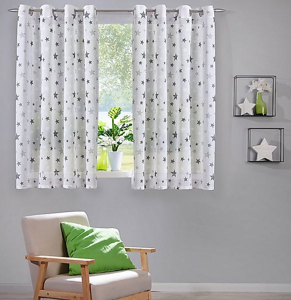 heimtexland Vorhang Deko Gardine Leinen-Optik durchscheinend Sterne (1 St), günstig online kaufen