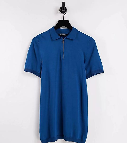 Bolongaro Trevor Tall – Polohemd aus Strick mit Reißverschluss-Marineblau günstig online kaufen