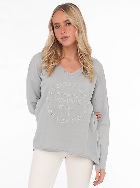 Zwillingsherz Sweatshirt "Positive Mind" ausgefranster V-Ausschnitt, Used L günstig online kaufen