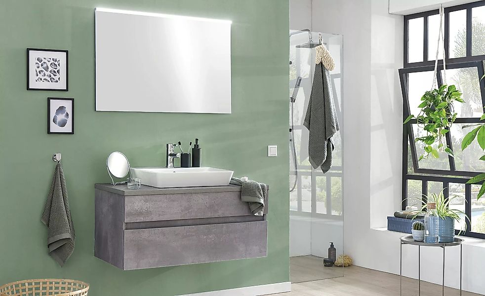 Badezimmer-Kombination - grau - 100 cm - Schränke > Badschränke > Komplett- günstig online kaufen