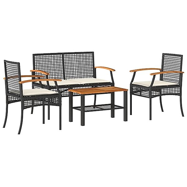 vidaXL 4-Tlg Garten-Lounge-Set mit Kissen Schwarz Poly Rattan 366266 günstig online kaufen