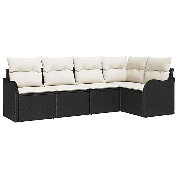 vidaXL Garten-Sofa-Set mit Kissen 5-Tlg Schwarz Poly Rattan 3345697 günstig online kaufen