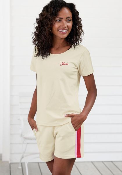 Vivance Kurzarmshirt T-Shirt mit Stickerei, Loungewear günstig online kaufen