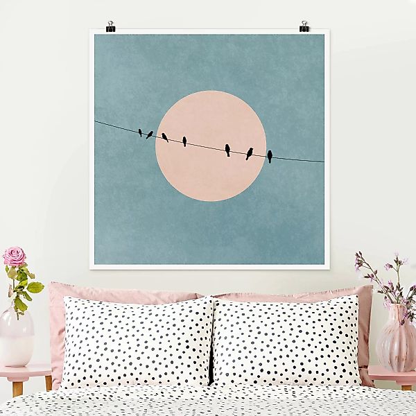 Poster Tiere Vögel vor rosa Sonne I günstig online kaufen