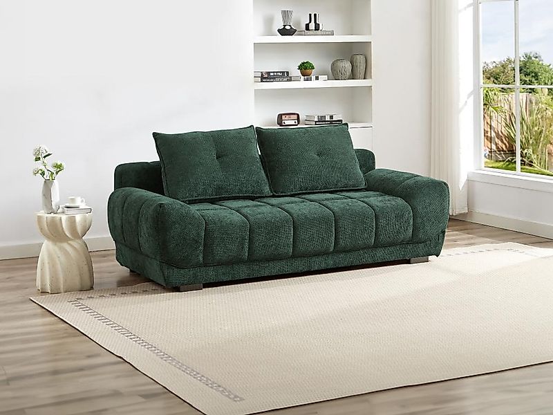 Sofa 3-Sitzer mit Schlaffunktion - Stoff - Grün - FERLI günstig online kaufen
