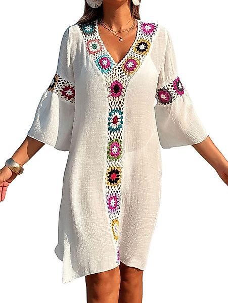 RWEUOQ Strandkleid Floral gehäkelte Strandbluse, V-Ausschnitt günstig online kaufen