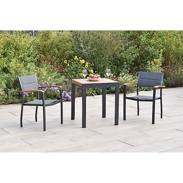 Merxx Paxos Set 3-tlg. 2 Stapelsessel Balkon-Tisch Ausziehbar günstig online kaufen