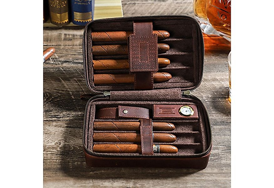 YUBRO-STUDIO Tabakbeutel Vintage Vollnarbenleder Zigarrenetui 7 Steckplätze günstig online kaufen