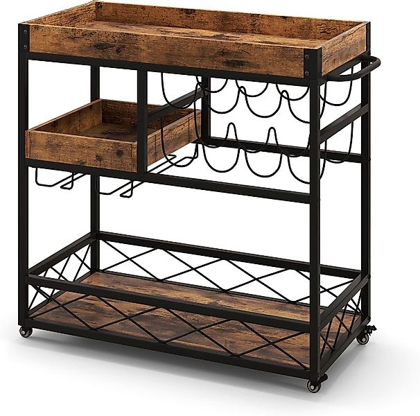 KOMFOTTEU Servierwagen Barwagen, mit 8-Flaschen Weinregal und 12 Glashalter günstig online kaufen