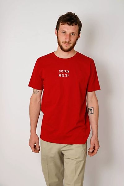 Herren Bio-baumwoll Shirt Mit Siebdruck, Rot günstig online kaufen