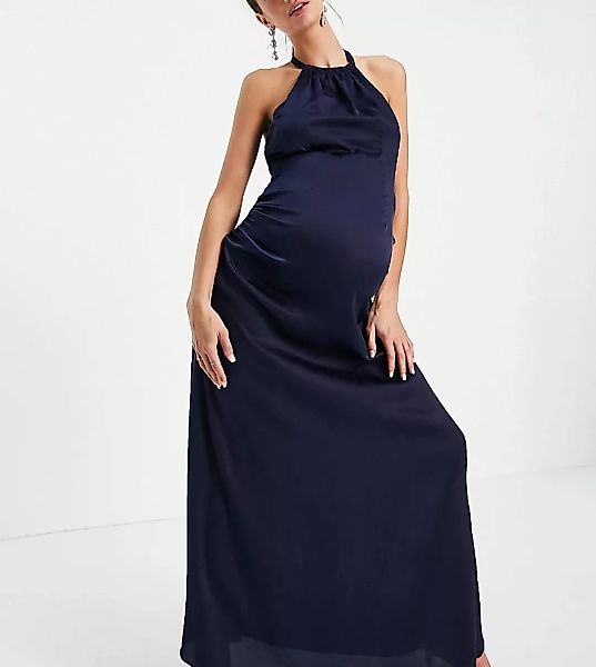Little Mistress Maternity – Wadenlanges Kleid mit Neckholder und asymmetris günstig online kaufen