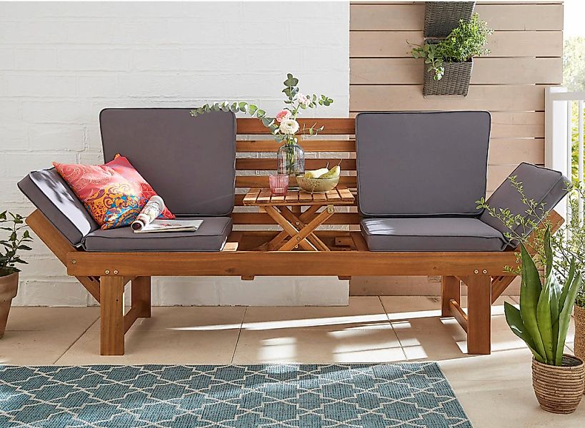 my Flair Gartenlounge-Bank "Rügen", mit ausklappbarem Tisch und variablen A günstig online kaufen