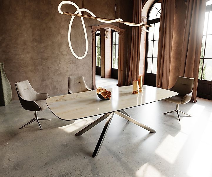 Esstisch Edge Boot 240x120 cm Keramik Iris FMG Onice Oro Kreuzgestell Recht günstig online kaufen