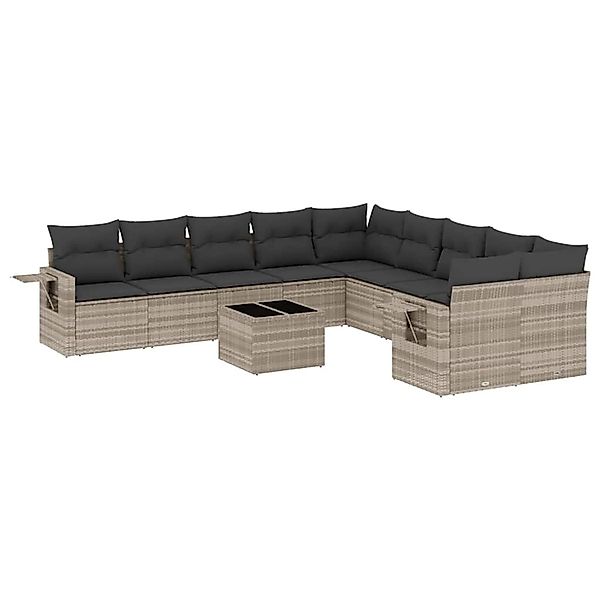 vidaXL 11-Tlg Garten-Sofagarnitur mit Kissen Hellgrau Poly Rattan 3220721 günstig online kaufen