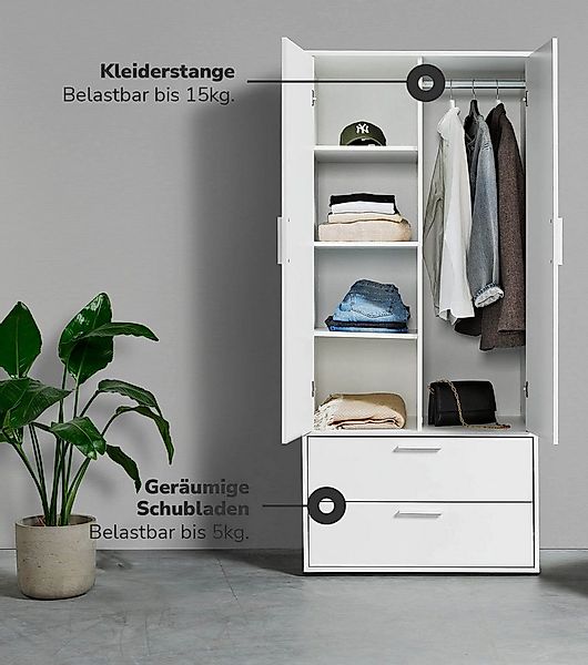 mokebo Kleiderschrank Der Kleiderheld (80x180x51 cm, 2-türig, 2 Schubladen günstig online kaufen