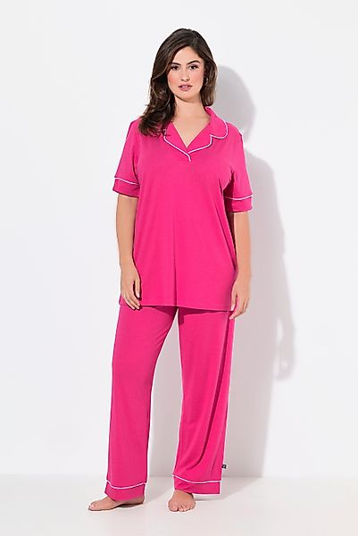 Ulla Popken Pyjama Pyjama Zierpaspeln Reverskragen günstig online kaufen