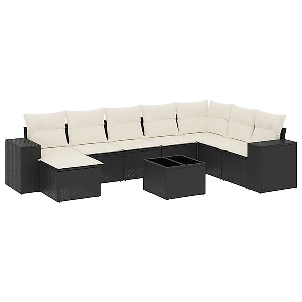 vidaXL 9-Tlg Garten-Sofagarnitur mit Kissen Schwarz Poly Rattan 3222965 günstig online kaufen