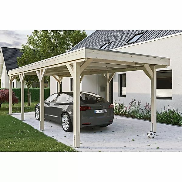 Skan Holz Carport Grunewald 321 cm x 796 cm mit Aluminiumdach Natur günstig online kaufen