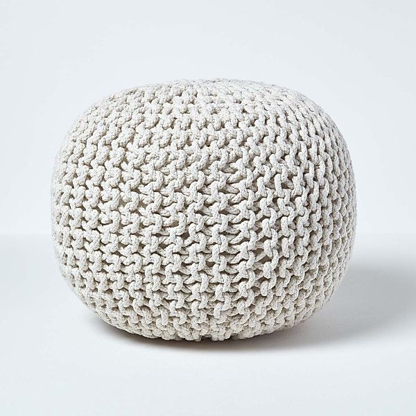 Homescapes Pouf Runder Strickpouf 100% Baumwolle, günstig online kaufen