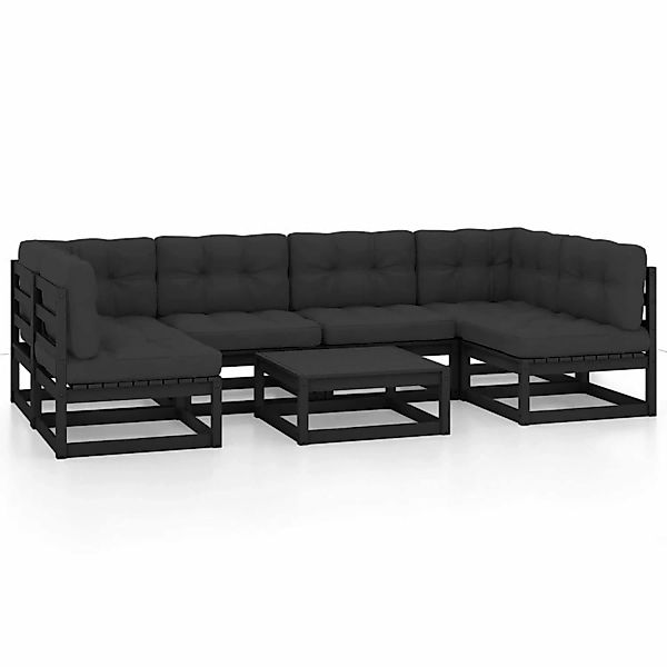 7-tlg. Garten-lounge-set Mit Kissen Schwarz Massivholz Kiefer günstig online kaufen