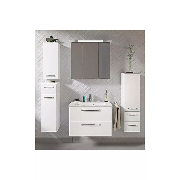 Badezimmer Komplett Set mit Waschbecken aus Mineralmarmor TRENTO-66 in weiß günstig online kaufen