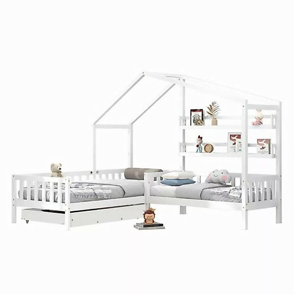 REDOM Bett Hausbett, Kinderbett 90x200 cm (mit Zaun und Lattenrost, L-Struk günstig online kaufen