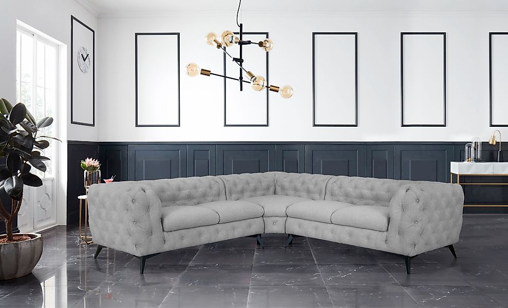 Leonique Chesterfield-Sofa "Ecksofa GLYNIS L-Form mit Wellenunterfederung, günstig online kaufen