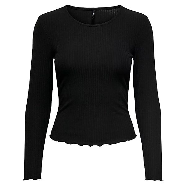 Only Nella Langärmliges, Geripptes T-shirt Mit O-ausschnitt XL Black günstig online kaufen