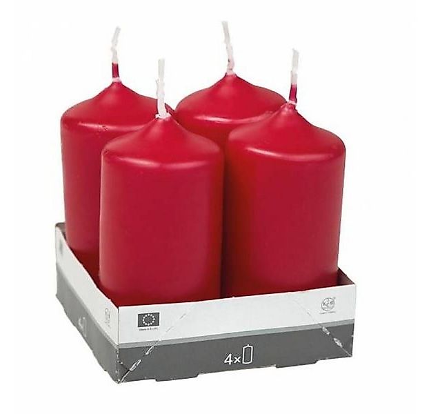 Idena Stumpenkerze 4er bordeaux, 40x80 mm Säulenkerzen Blockkerzen Adventsk günstig online kaufen