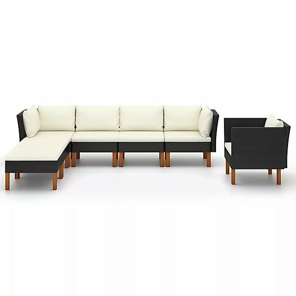 7-tlg. Garten-lounge-set Poly Rattan Eukalyptusholz Schwarz günstig online kaufen