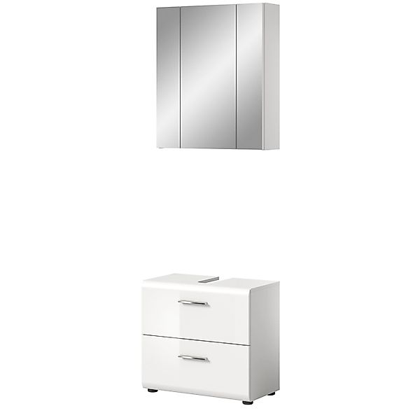 Inn.Furn Badmöbel-Set 2-teilig in Weiß Hochglanz mit Spiegel Cover günstig online kaufen