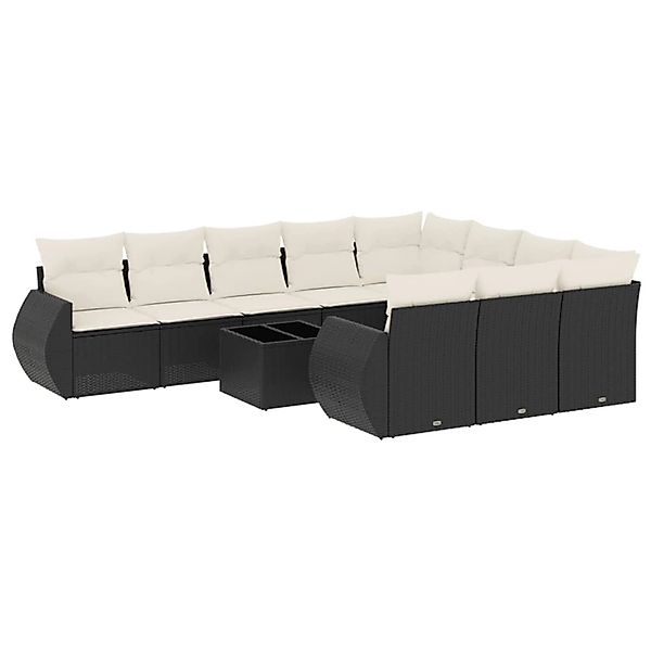 vidaXL 11-Tlg Garten-Sofagarnitur mit Kissen Schwarz Poly Rattan 3254233 günstig online kaufen