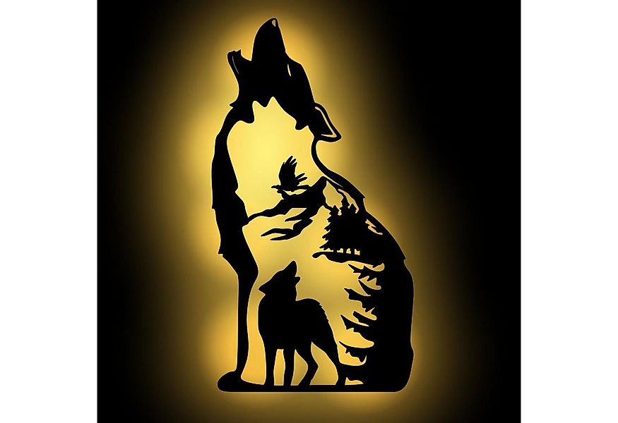 Namofactur LED Dekolicht Heulender Wolf Wand Deko Leuchte, Holz Lampe, Mit günstig online kaufen