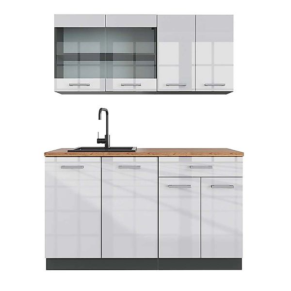 Vicco R-Line Singleküche Weiß Hochglanz/Anthrazit 140 cm AP Eiche günstig online kaufen