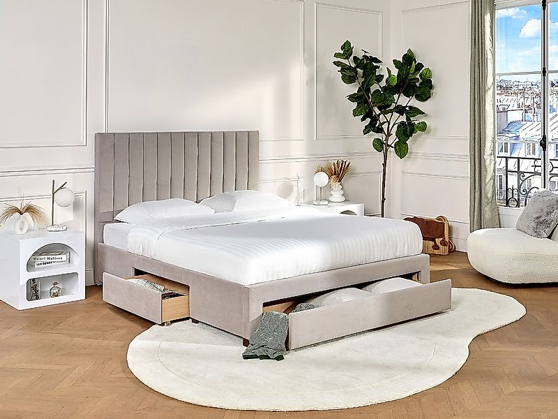 Bett mit 3 Schubladen - 160 x 200 cm - Stoff - Beige - LIAKO günstig online kaufen