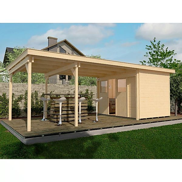 Weka Holz-Gartenhaus Loungehaus 225 Flachdach Unbehandelt 737 cm x 336 cm günstig online kaufen