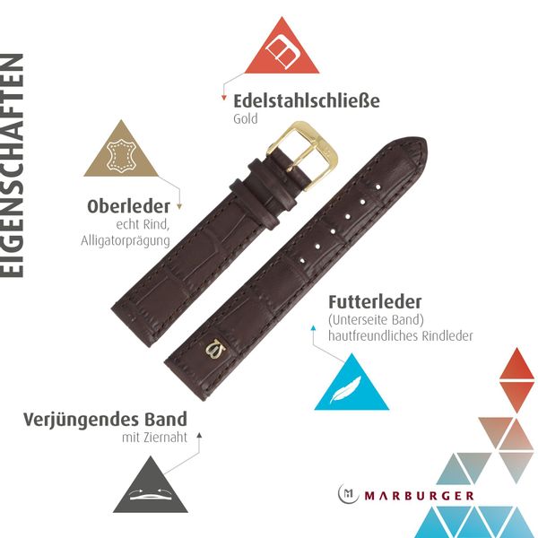 MARBURGER Uhrenarmband 12mm Leder Alligator Prägung günstig online kaufen