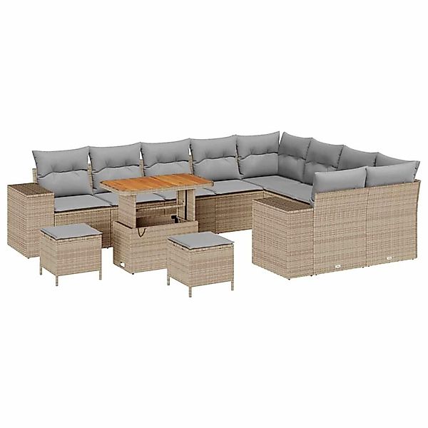 vidaXL Garten-Sofa-Set Höhenverstellbar 12-Tlg Beige Poly Rattan 3362047 günstig online kaufen