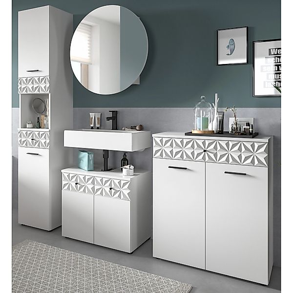 Inn.Furn Badmöbel Set in Weiß Hochglanz 4-teilig 200 cm Relief günstig online kaufen