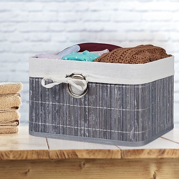 relaxdays Aufbewahrungskorb Bambus, Grau günstig online kaufen