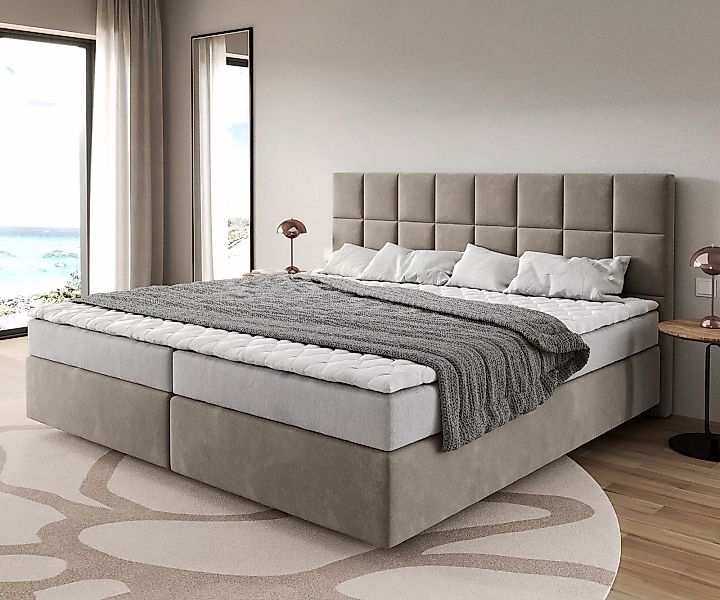 Boxspringbett Dream-Fine Mikrofaser Beige 200x200 cm Bonell-Matratze PU-Top günstig online kaufen