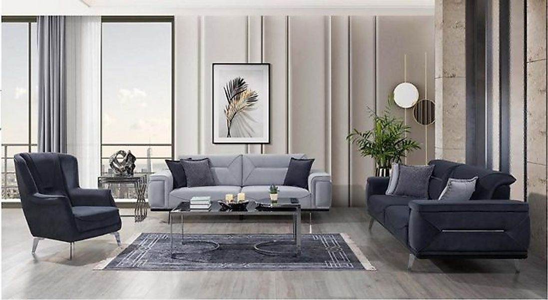 Xlmoebel Sofa Designer-Sofas für das Wohnzimmer in Grau: 3-Sitzer Couch, lu günstig online kaufen