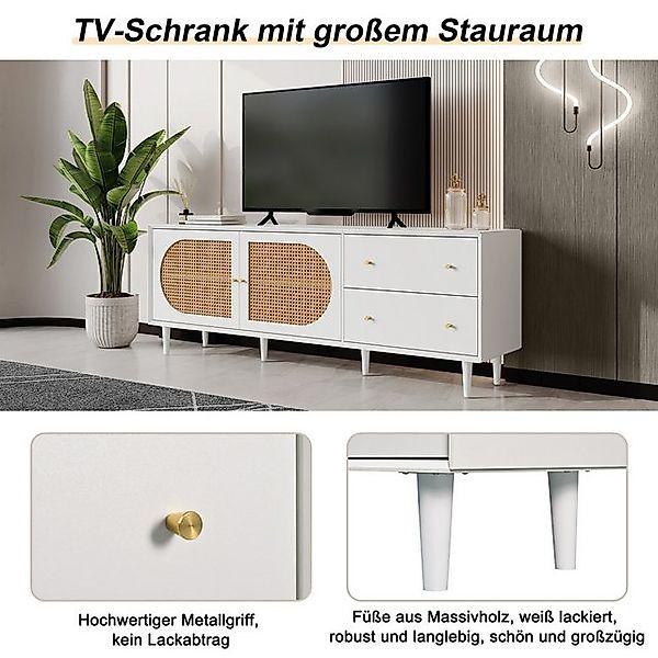 MODFU TV-Schrank TV-Lowboard (mit 2 Schubladen und 4 Fächern, mit Polyratta günstig online kaufen