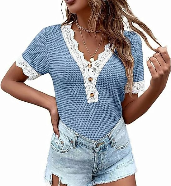 BlauWave Kurzarmshirt Damen Sommer Slim Fit Strick-T-Shirt Casual Kurzarm ( günstig online kaufen