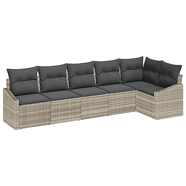 vidaXL Garten-Sofa-Set 6-Tlg Hellgrau Poly Rattan 3346742 günstig online kaufen